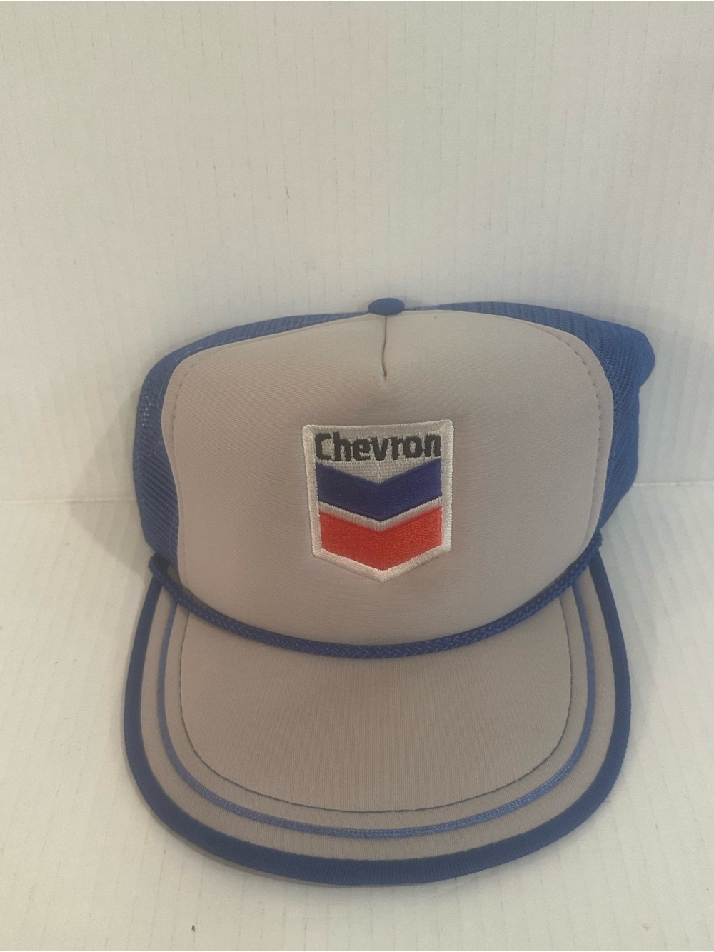 Vintage Rare Chevron Blue Silver Snapback Rope  Trucker Hat Mesh Back New Con